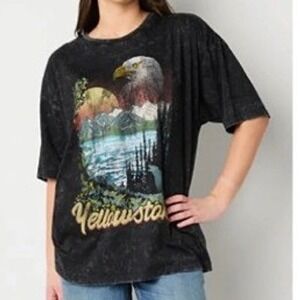 Mighty Fine Yellowstone Graphic T Shirt Black Wash Eagle Bear Mountains Medium
